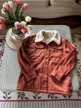 Hang Ten Rust Orange Jean Jacket with Cream Sherpa Collar